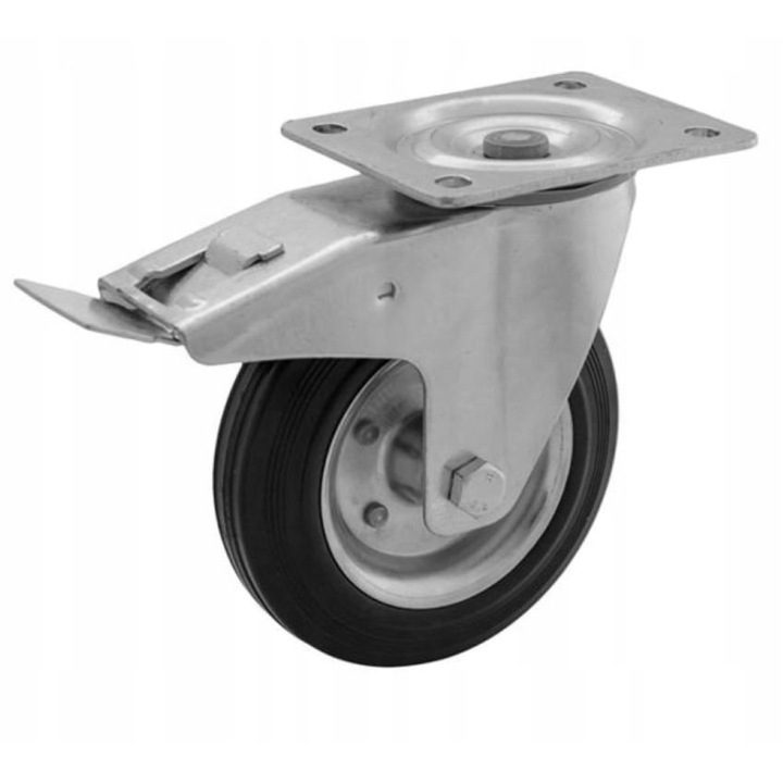 Forgó görgő fékkel, RADER, Gumi / Acél, 80 mm, Terhelhetőség 50 kg, Ezüst / Fekete