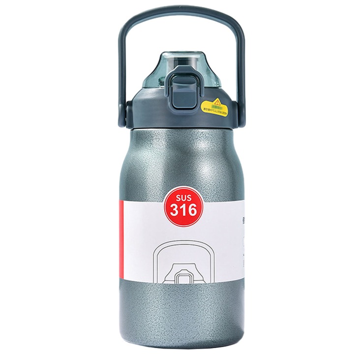 Sticla termica, 800 ml, cu capac si pai, design modern