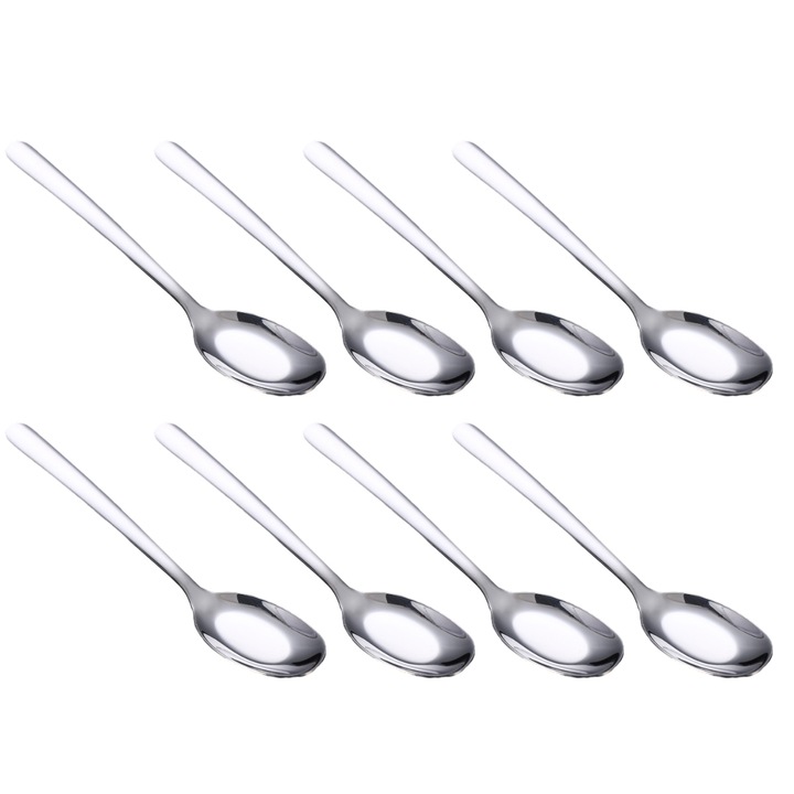 8 darab rozsdamentes acél kanál készlet, tükörfényes felület, ezüst, 21cm