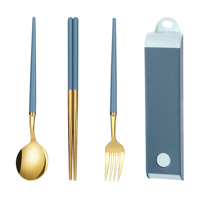 Set 3 tacamuri portabile QttvbTna, inox, multicolor, cutie inclusa
