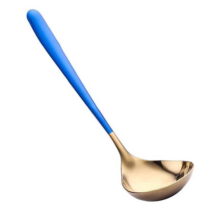 Polonic din otel inoxidabil, auriu cu maner albastru, 20x6cm