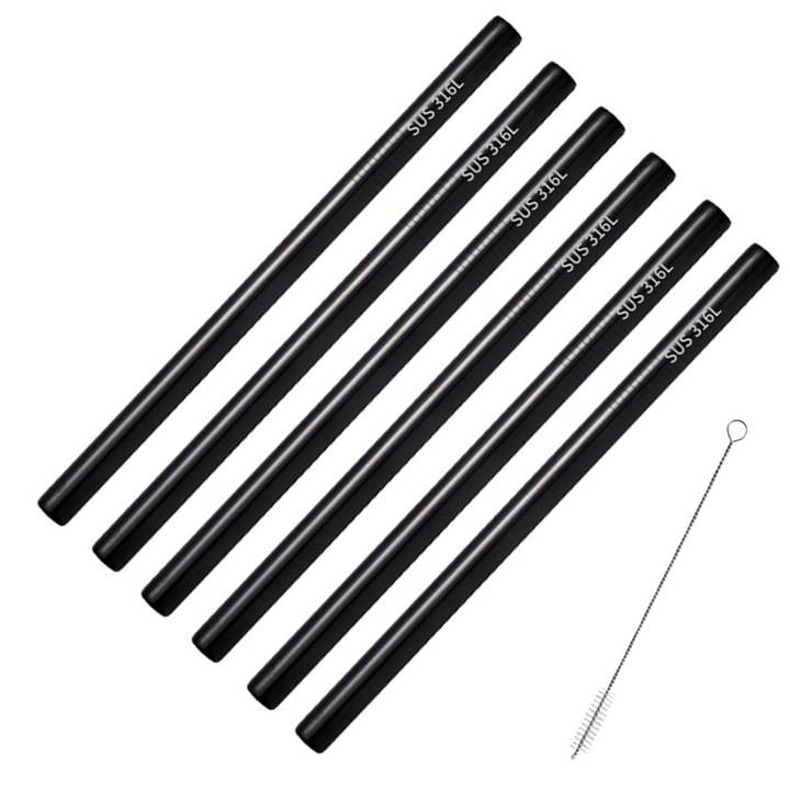 Set 6 paie, Cozevdnt, inox, perie pentru curatare inclusa, negru, 21.5x1cm