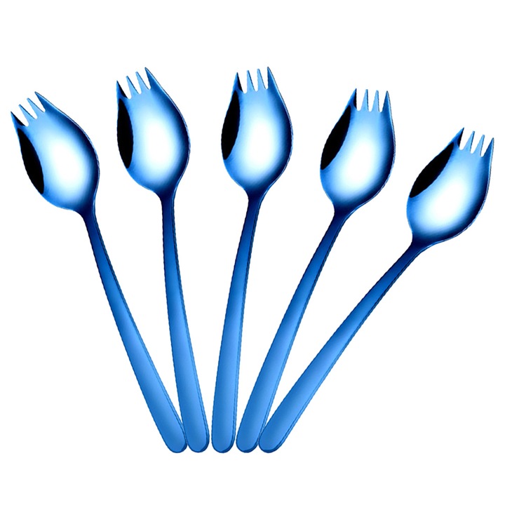 Set 5 tacamuri 2 in 1, inox, albastru inchis, 20.5x4.5cm