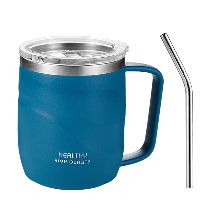 Cana de cafea din otel inoxidabil, capacitate 400ml, 12x11x8.5cm, albastru