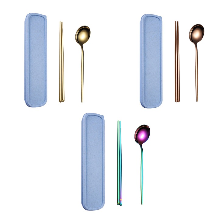 Jormftte újrahasználható evőeszköz készlet, 3 pár evőpálcika, 3 kanál, többszínű, több méret