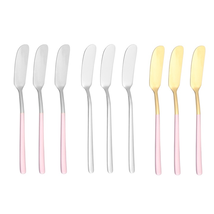 Set 9 cutite pentru unt si branza, inox, multicolor, 16.9x1.9cm