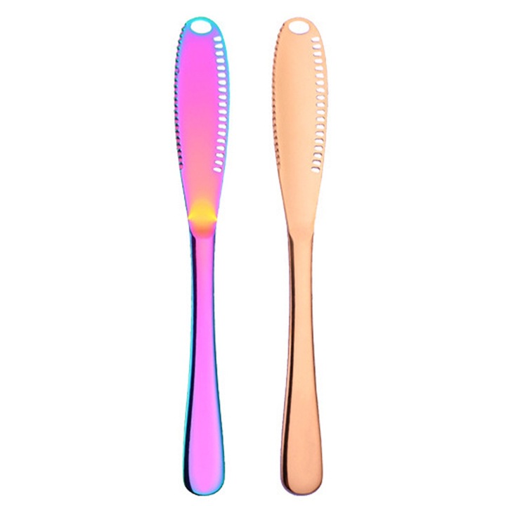 Set de 2 cutite din inox pentru unt, roz aurie/culoare, 21.8x2.7cm