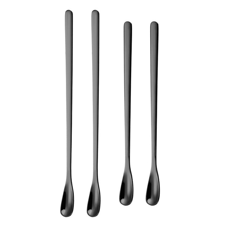 Set 4 Betisoare de cafea din otel inoxidabil linguri de amestecare pentru bauturi linguri de amestecare pentru ceai de cocktail pentru casa, bucatarie, birou, negru