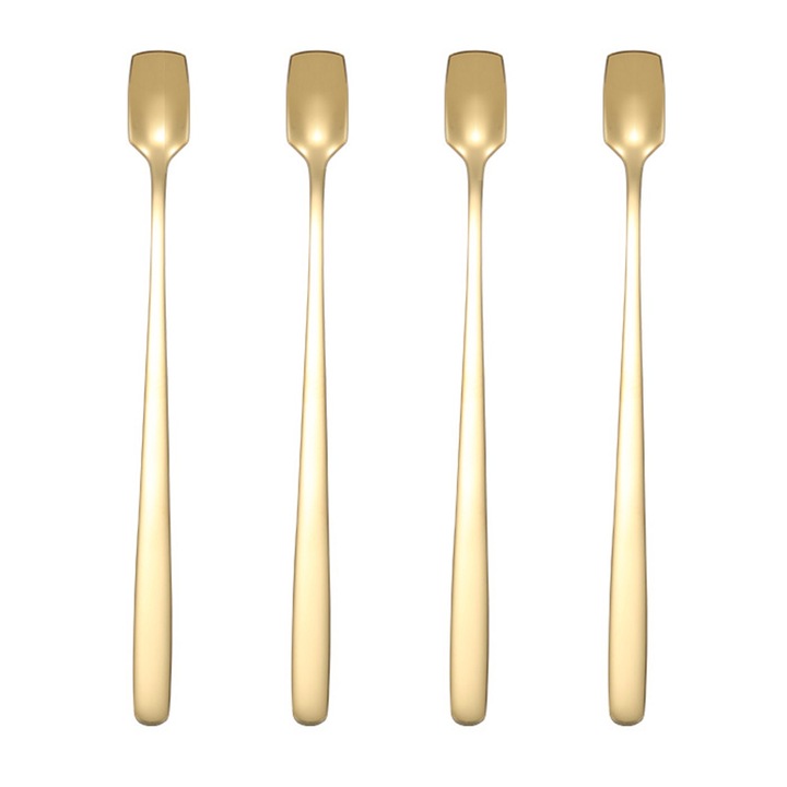 Set 4 lingurite, inox, cu maner lung, 17.2 x 1.5 cm, auriu