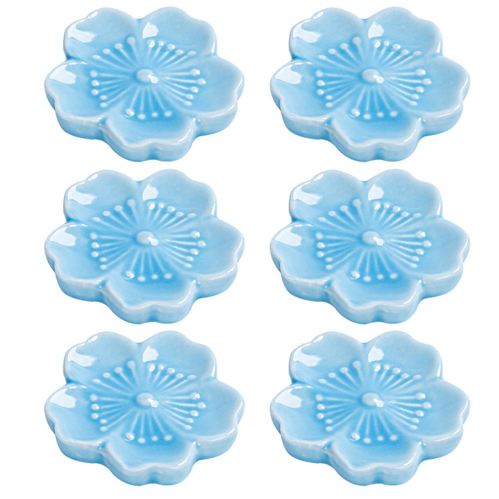 Set de tacamuri din ceramica cu flori de cires, 6 piese, albastru, 4.5x4.5x4.5x0.8cm