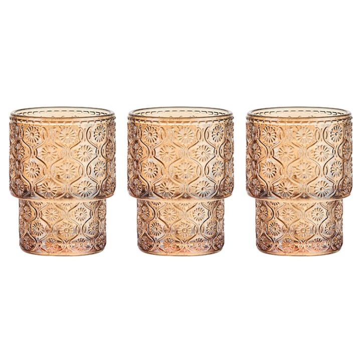 3 db Laguna Beach pohár készlet, üveg, retro, űrtartalom 202 ml, bézs, 9x7x5,5 cm