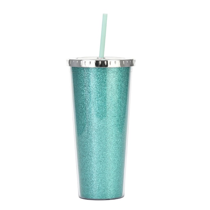 Pohár szett Jormftte, 700ml, műanyag, égszínkék, világoslila, tintakék, kupak és szívószál