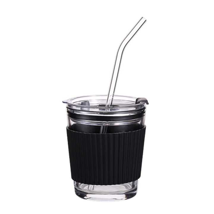 Üveg, QttvbTna, Üveg, Fedő és Szalma, 350 ml, 10,6 x 8,9 cm, Fekete