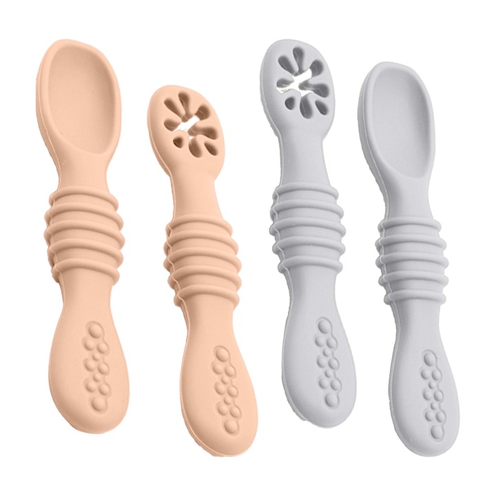 Set tacamuri pentru bebelusi QttvbTna, silicon, masaj gingii, manere ergonomice, 2 buc.