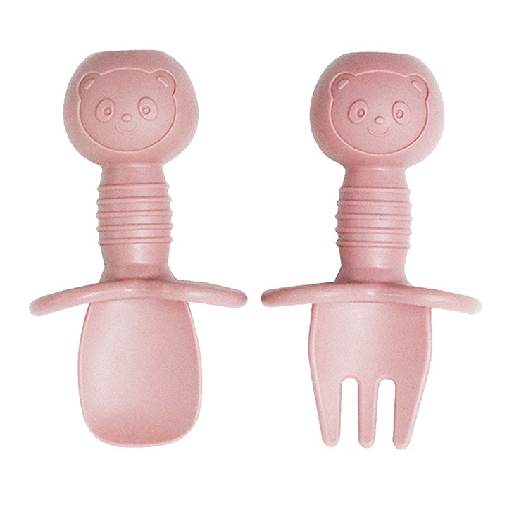 Jormftte szilikon kanál+villa készlet, 1. fázis, tartós, 6 hónapos babáknak, rózsaszín