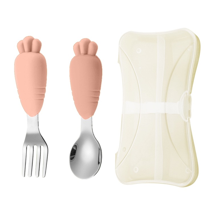 Jormftte, etetőeszköz készlet csecsemőknek, kanál, villa rozsdamentes acélból, lekerekített dizájn, könnyen használható, többszínű
