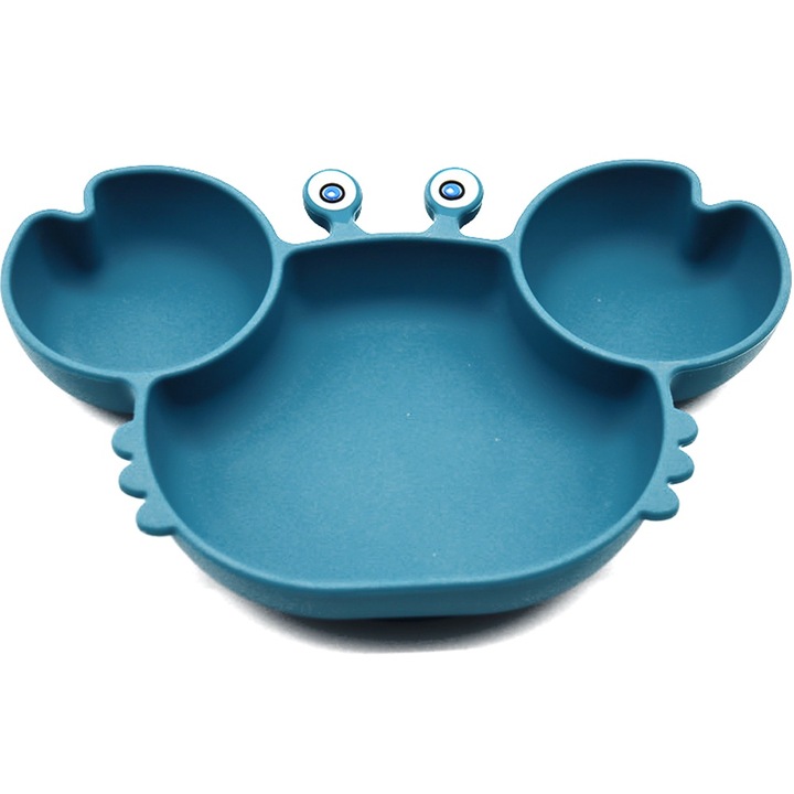 Szilikon tányér tapadókoronggal babáknak, Jormftte, rák forma, 3 rekeszes, könnyen tisztítható, 20x20cm