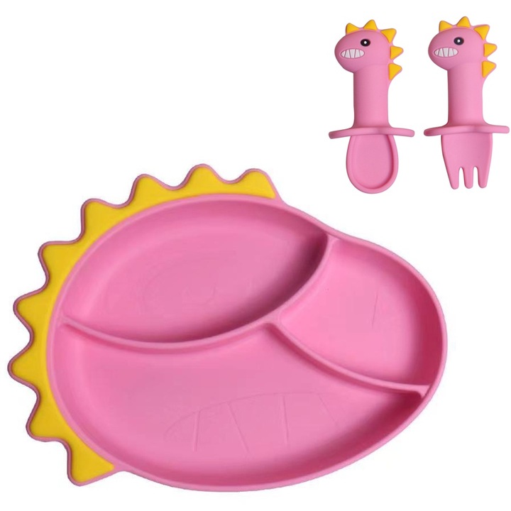 Szilikon tányérok babáknak, Jormftte, kanállal és villával, magas hőmérsékletnek ellenálló, könnyen tisztítható, többszínű