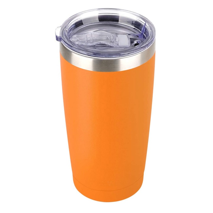 Set 2 Cani termoizolante, inox, cu capac, 20oz, portocaliu