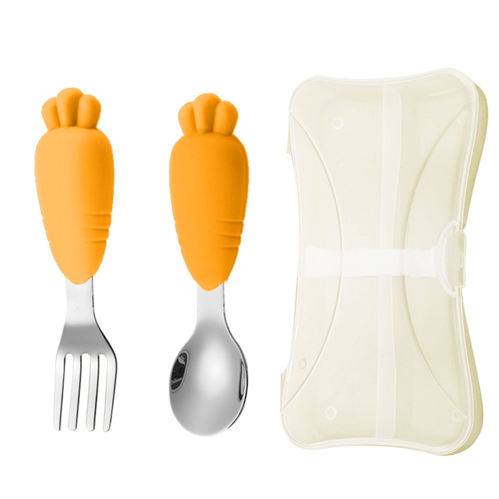 Jormftte 7 db-os bébiétkészlet, kanál, villa, rozsdamentes acél, lekerekített kialakítás, könnyen használható, többszínű