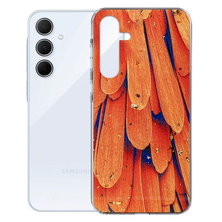 Husa de protectie compatibila cu Samsung Galaxy A54 5G, Glamour Deluxe, Accente stralucitoare, Design slim, Portocaliu/Auriu