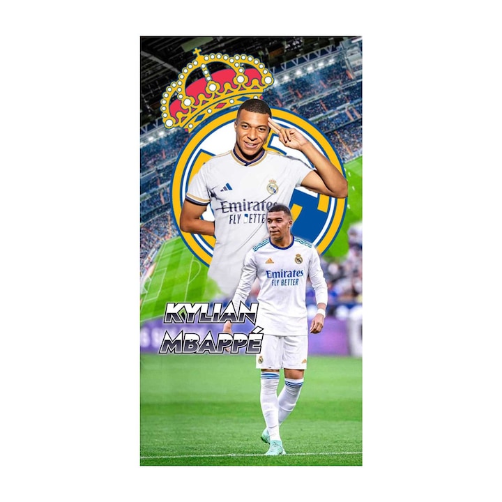 Хавлия за плаж Кингтекс Mbappe real madrid, 70x140см, 60% памук 40% полиестер, Многоцветно