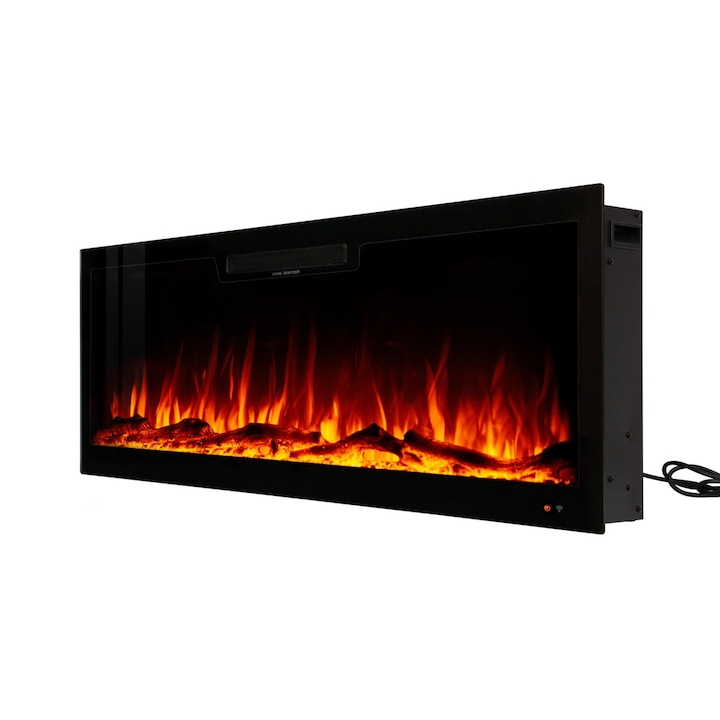 Semineu electric de perete-incorporabil Vegas 50, Art Flame, 457x1270x126 mm, 1500W, 10 culori ale flacarilor, Termostat, Busteni si cristale