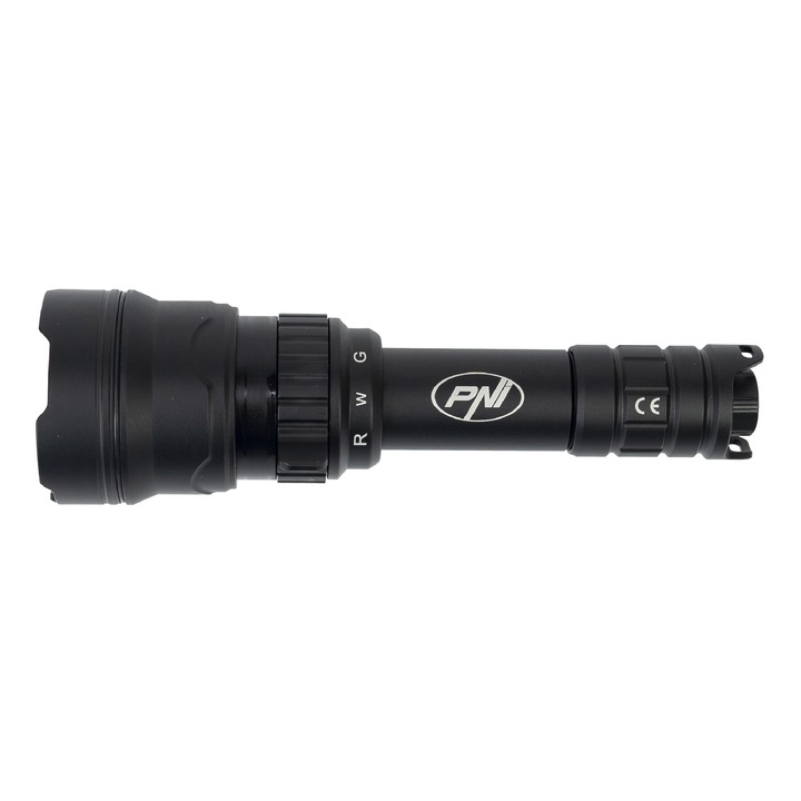 Фенер PNI Adventure F300 с LED, 3 цвята, бял, червен, зелен, 500 метра, 540 lm, 3000mAh, функция за увеличение и димиране, включено зарядно за батерията