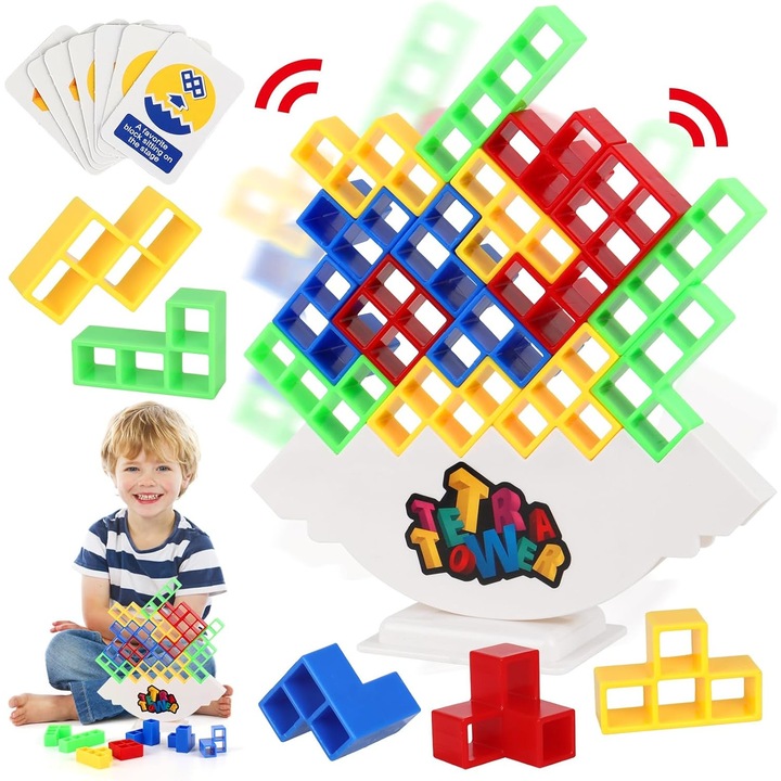 Иновативна игра-пъзел Tetris балансиращо кубче, ABS пластмаса, 48 части, Многоцветен
