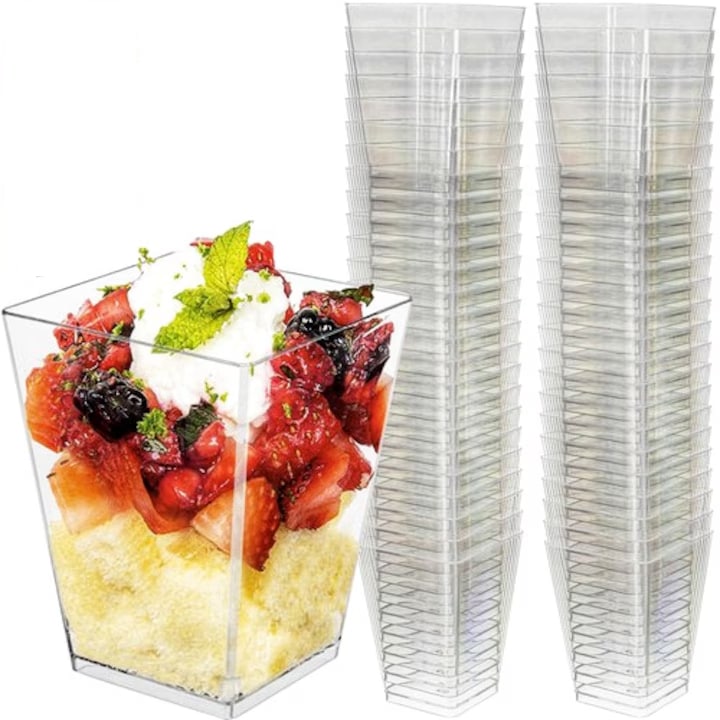 Set 50 cupe desert eBA®, speciale pentru candy-bar, forma piramida, plastic, 120ml