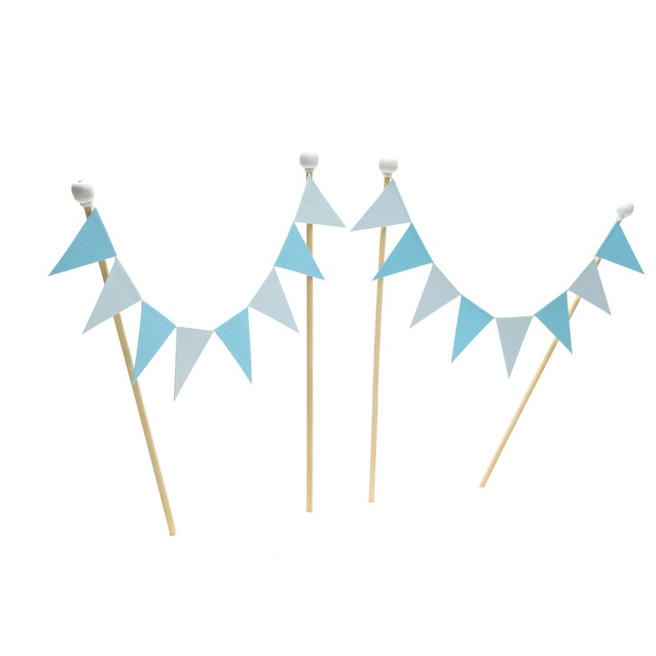 Topper pentru tort cu steaguri 227, set de 2, lucrat manual, albastru pastel