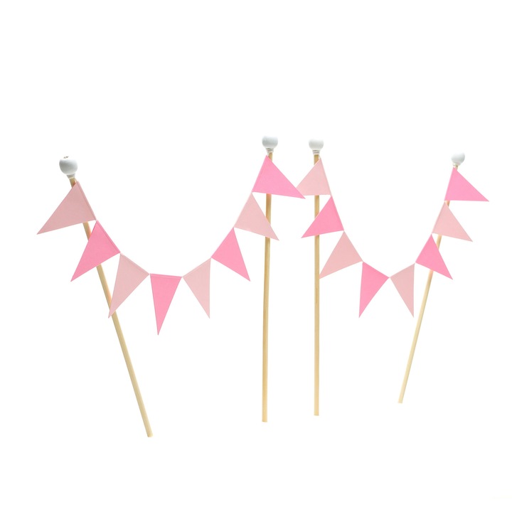 Decoratiune pentru tort cu steaguri 226, set de 2, lucrat manual, roz pastel