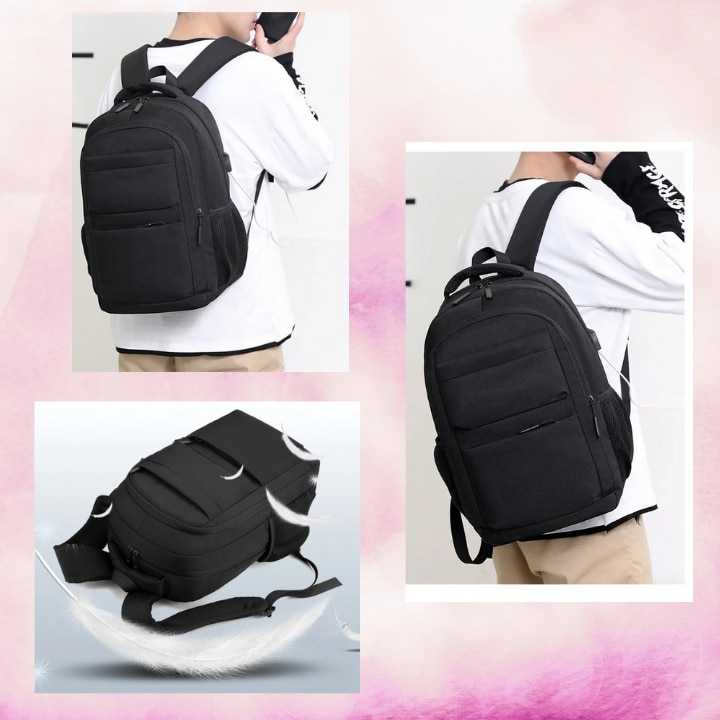 Ghiozdan multifunctional cu buzunare si spatiu pentru laptop, cu port de incarcare USB, rezistent la apa si la zgarieturi, unisex, pentru business si calatorii, 15.6 inch, negru