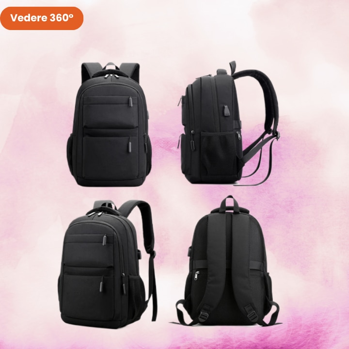 Ghiozdan multifunctional cu buzunare si spatiu pentru laptop, cu port de incarcare USB, rezistent la apa si la zgarieturi, unisex, pentru business si calatorii, 15.6 inch, negru