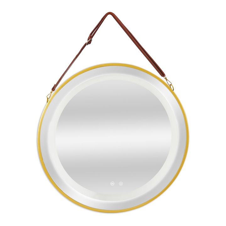 [pro.tec] Akasztós tükör LED világítással PXIT-0211 Picerno Ø70cm arany 3 beállítható fényszínnel