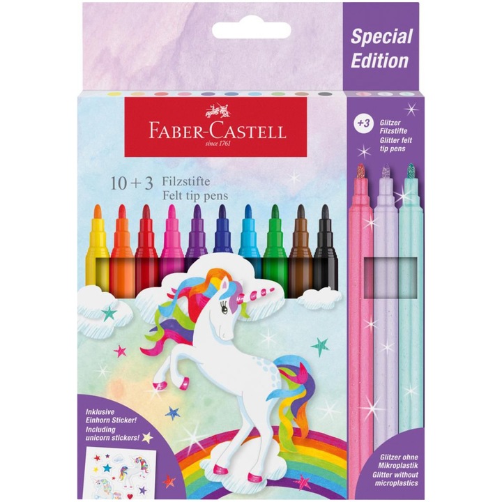 Carioci Faber-Castell Unicorni, 10 + 3 culori/set