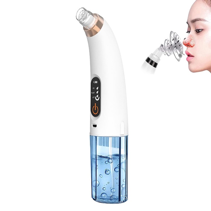 Aparat Indepartat Puncte Negre si de Grasime Latauar, Vacuum, Ingrijire Faciala, Curatare Ten, Pori si Acnee, 3 Trepte de Putere, Cablu USB, Bentita, Elastic Par, Prosop Fata, Husa Depozitare Incluse