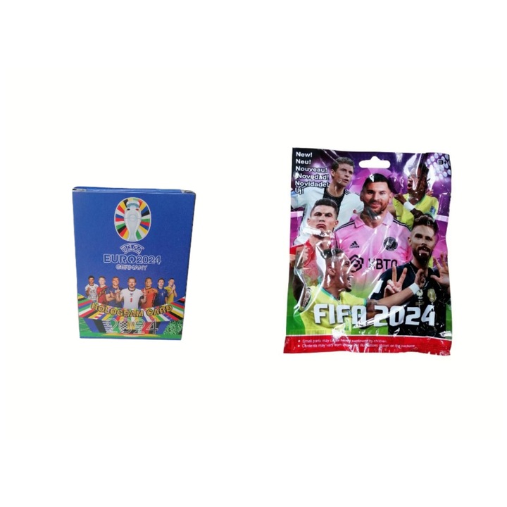 Set Figurina Supriza, Fotbalisti FIFA EURO 2024, 1 pachet de cartonase, 17 bucati, albastru, 7 cm