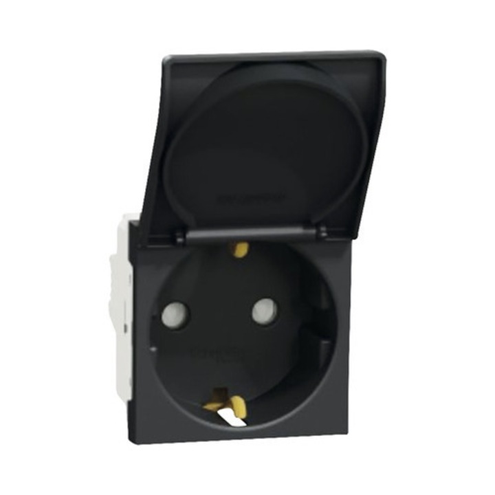 Priza Simpla Cu Impamantare Schneider Unica, Capac De Protectie, Antracit