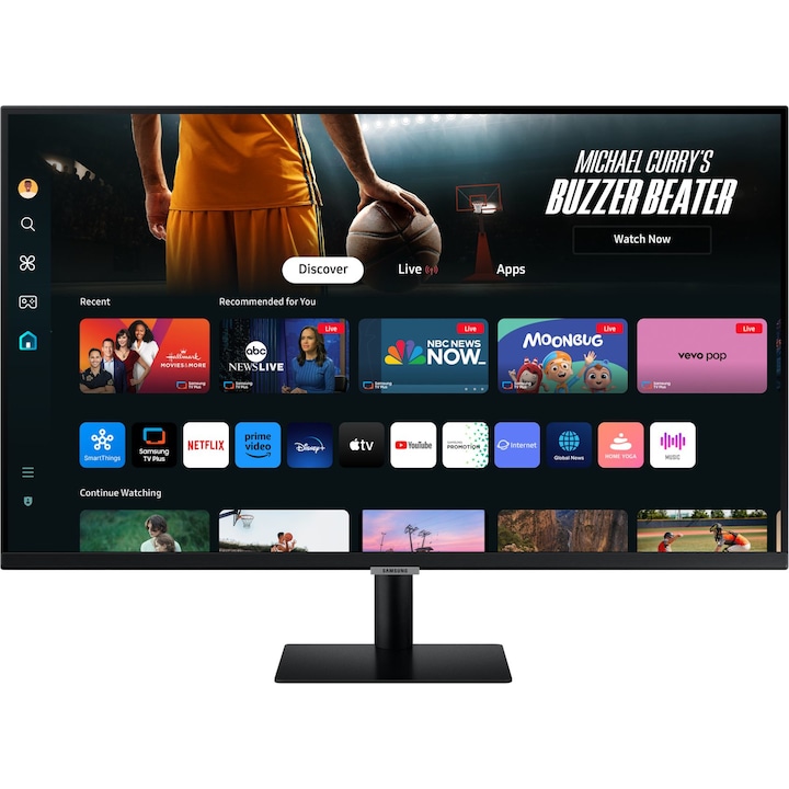 Монитор 32'' Samsung M7 M70D Smart, VA, 3840 x 2160 4K, 3 x USB 2.0, 2 x HDMI 2.0, Wi-Fi, Bluetooth 5.2, 1 x USB Type-C захранващ порт, Вграден високоговорител 10W
