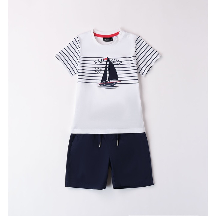 Compleu tricou si pantaloni scurti pentru baiat, Sarabanda, 0.8152, Alb/Bleumarin
