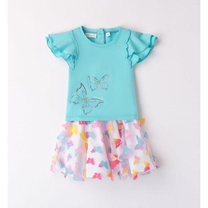 Póló és tüllszoknya szett pillangós rátéttel lányoknak, Sarabanda, 0.8364, Többszínű