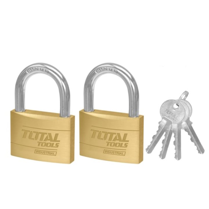 Lacat total industrial din alama, 20 mm, 4 chei, 2 bucati