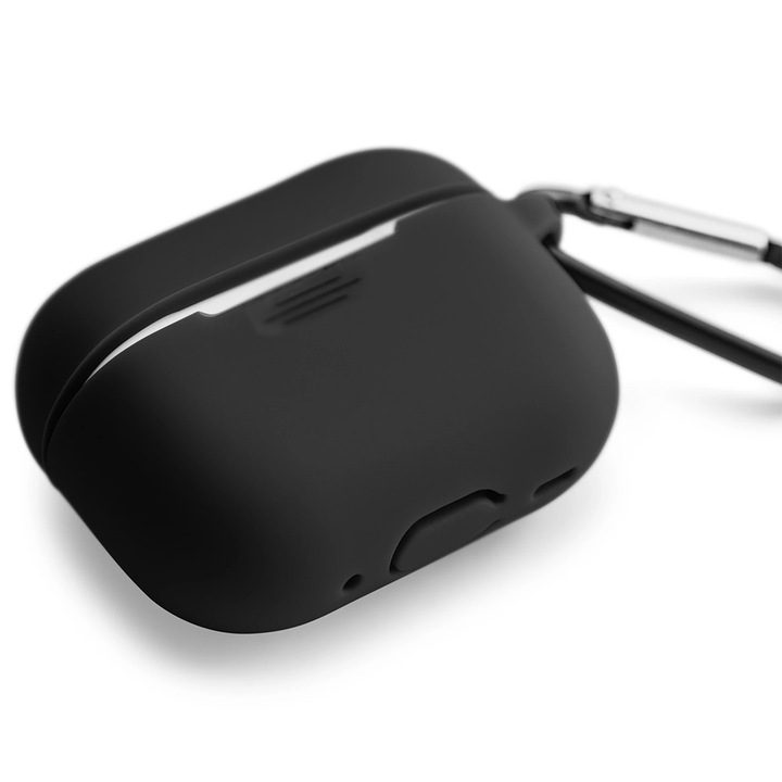 Carcasa pentru AirPods 3 FONIX, Decupaj Port Incarcare, Carabina de prindere, Rezistenta, Negru