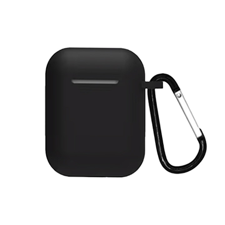 Carcasa pentru AirPods / AirPods 2 FONIX, Decupaj Port Incarcare, Carabina de prindere, Rezistenta, Negru