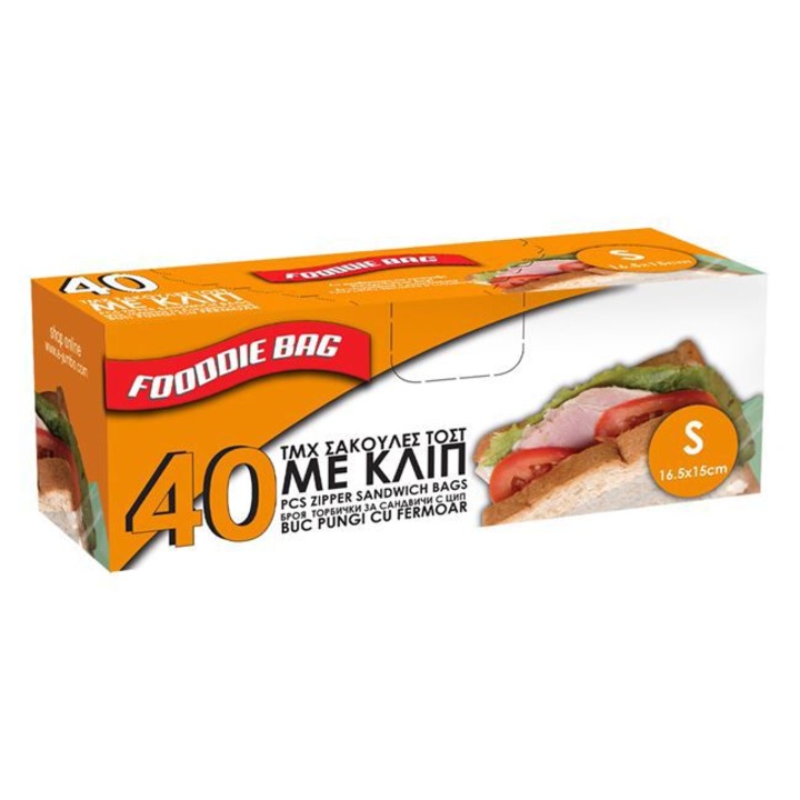 Pungi pentru Alimente cu Clips, 16.5 x 15 cm, 40 buc