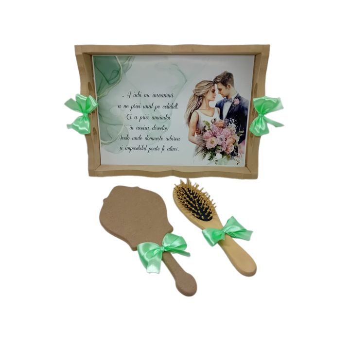 Set pentru gatit mireasa, 3 piese, tava, perie, oglinda