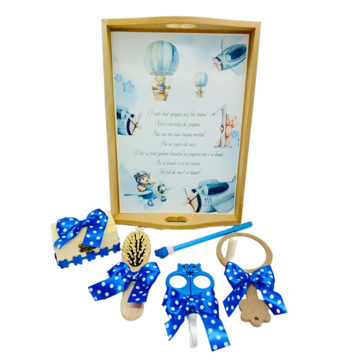 Set mot/turta cu 6 piese, personalizat Avion