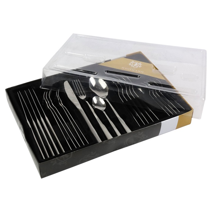 Комплект прибори за хранене, Lena, Karl Hausmann, за 6 човека, 24 елемента, неръждаема стомана, сребрист цвят