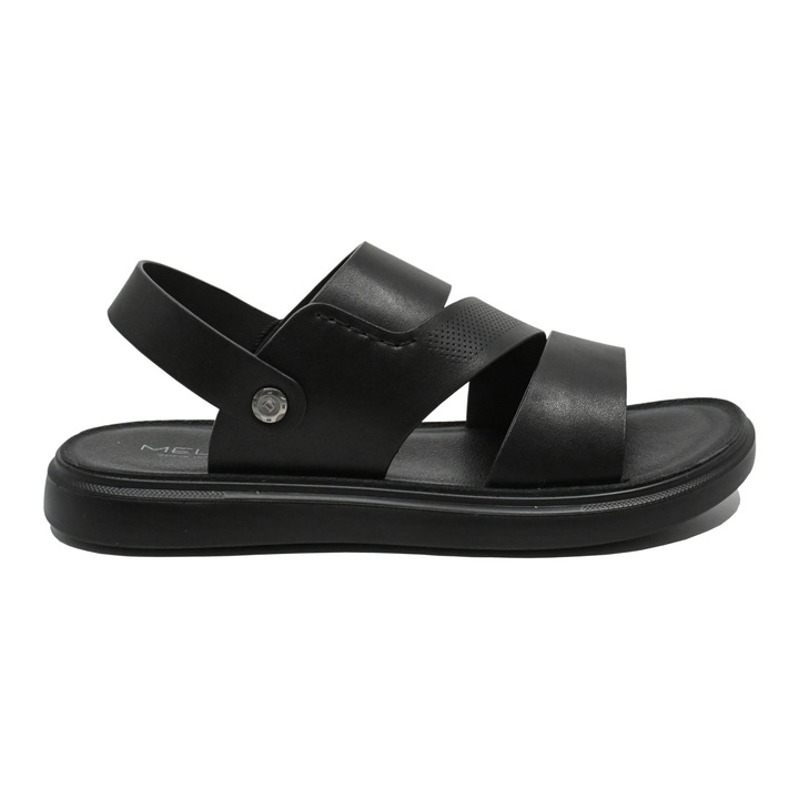 Sandale usoare barbati Mels,negre, cu trei barete din piele naturala FNX72009, Negru